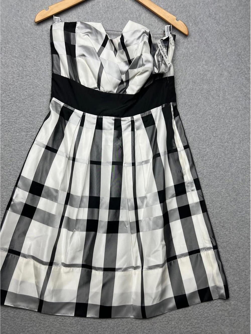 White House Black Market Satin Strapless Sheath Cocktail Plaid Dress 12 Holiday